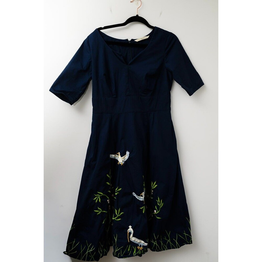 Wayward Fancies eShakti M 10 Blue maxi dress embroidered birds flowers event